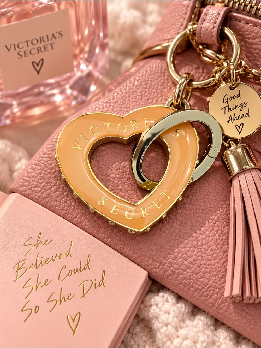 VTG Victoria's Secret Y2K Pink Enamel Heart Bag Charm Keychain Ring Clip Replace